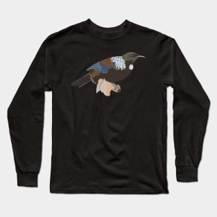 Hand Drawn New Zealand Tui Bird Long Sleeve T-Shirt